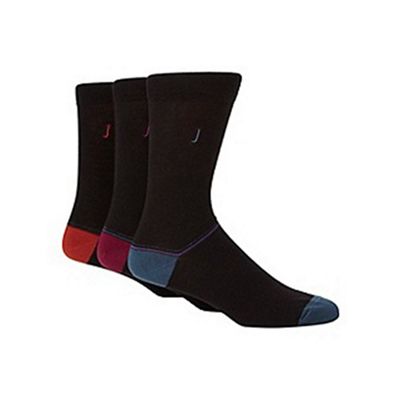 Designer pack of three black placement striped socks
